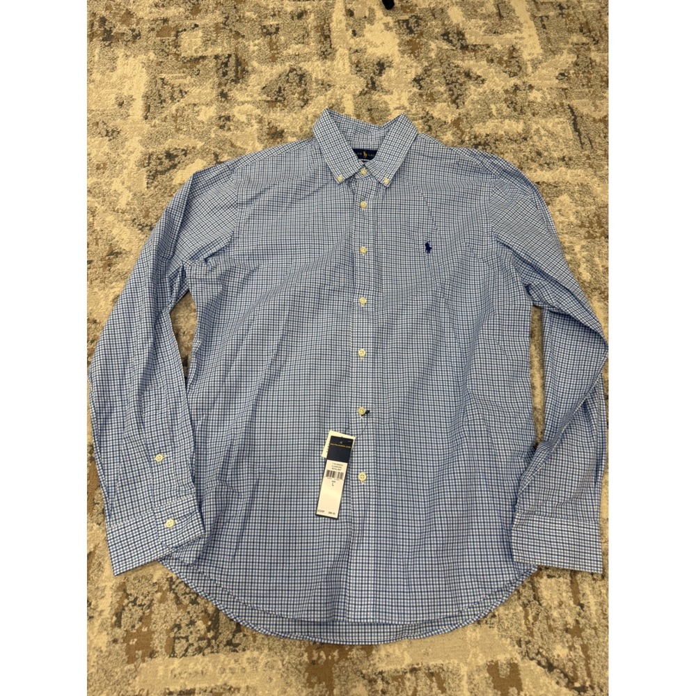 Ralph Lauren Mens Slim Fit Gingham Button Down Shirt Blue White Large NWT